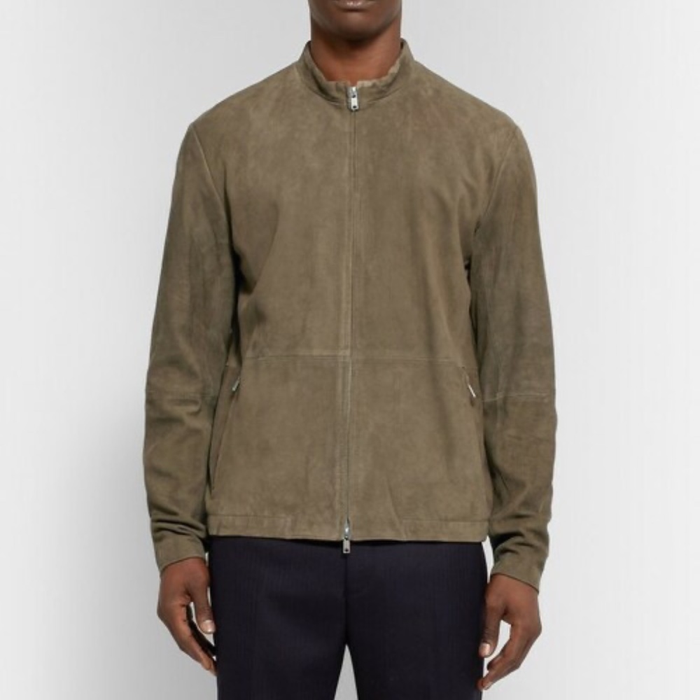 Theory Olive Green Suede Bomber Jacket